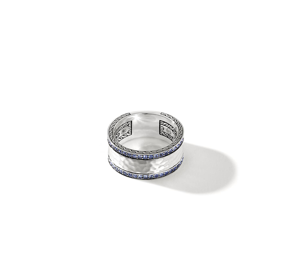 John Hardy Hammered Silver Ring with Blue Sapphire