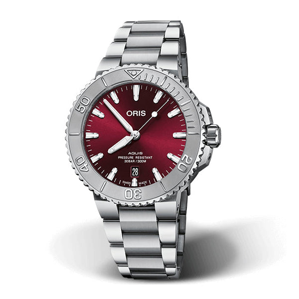 Oris Aquis Date Relief Watch with Cherry Dial, 41.50mm