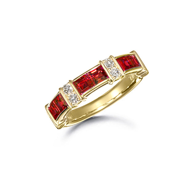SUWA 18K Yellow Gold Square Ruby and Diamond Anniversary Band