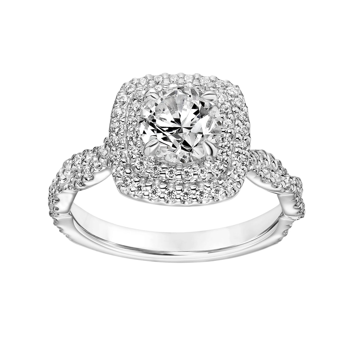 Fink's Exclusive 14K White Gold Round Diamond Double Halo Twist Shank Engagement Ring