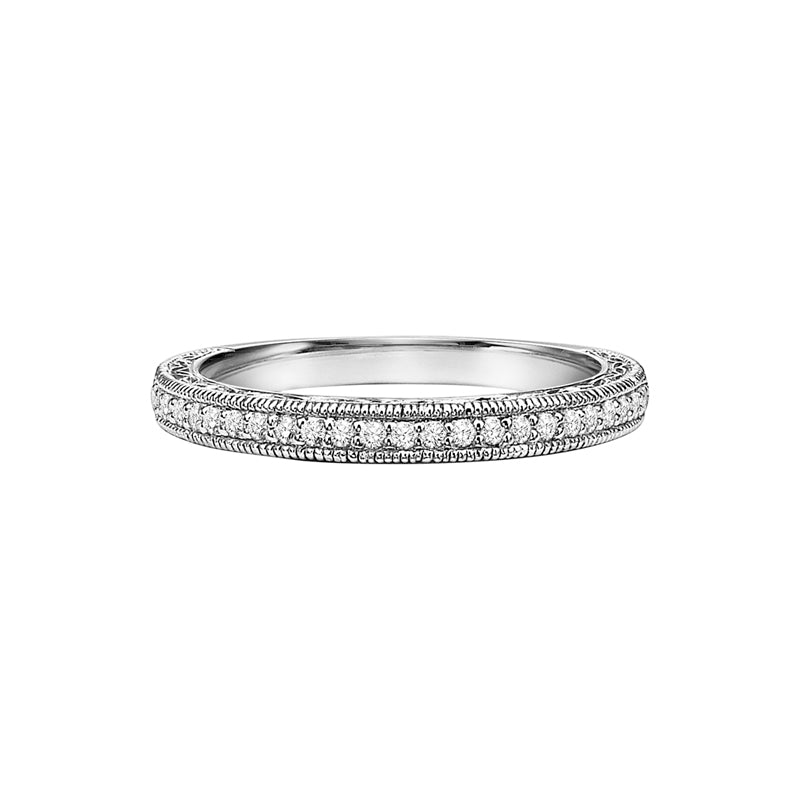 18K White Gold Engraved Diamond Pavé Women's Wedding Band