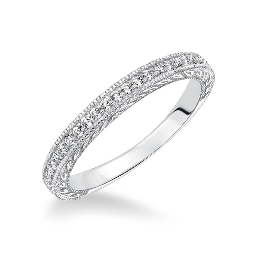 Fink's 14K White Gold Engraved Round Diamond Wedding Band