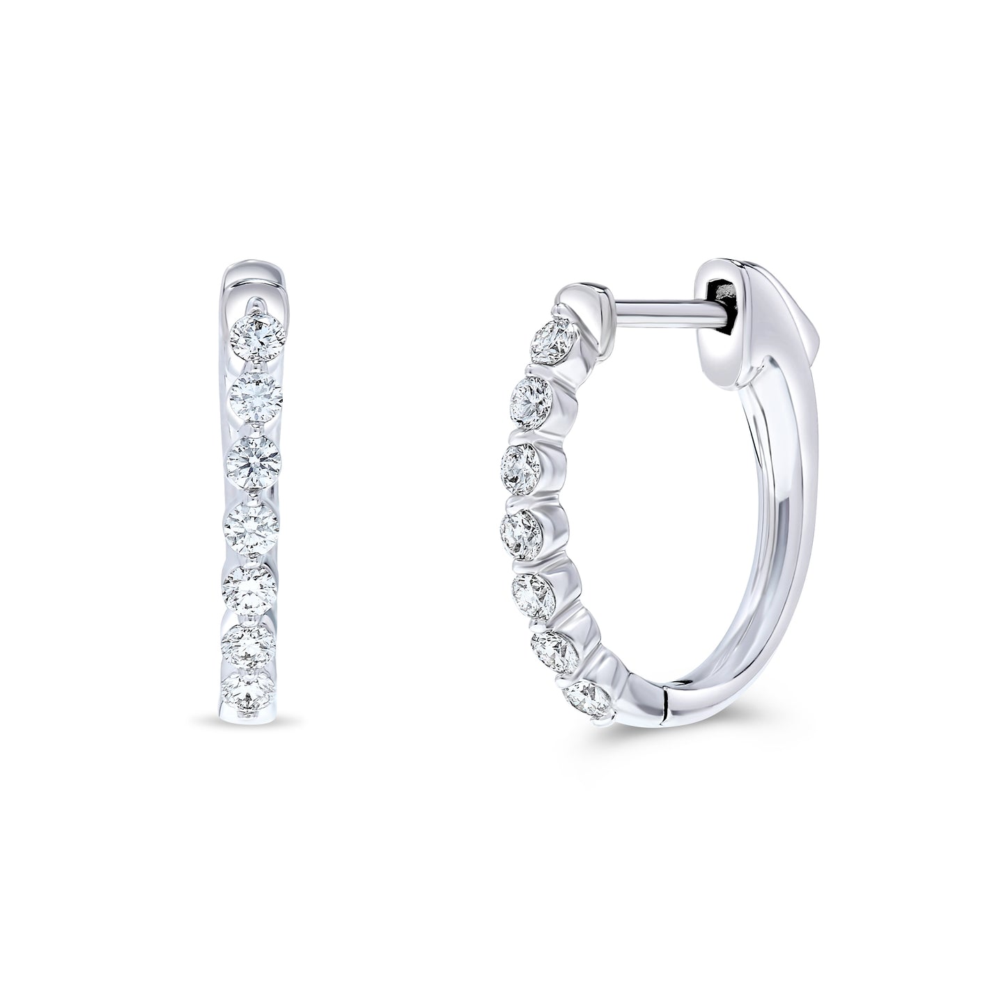 Sabel Collection 18K White Gold Diamond Huggie Hoop Earrings