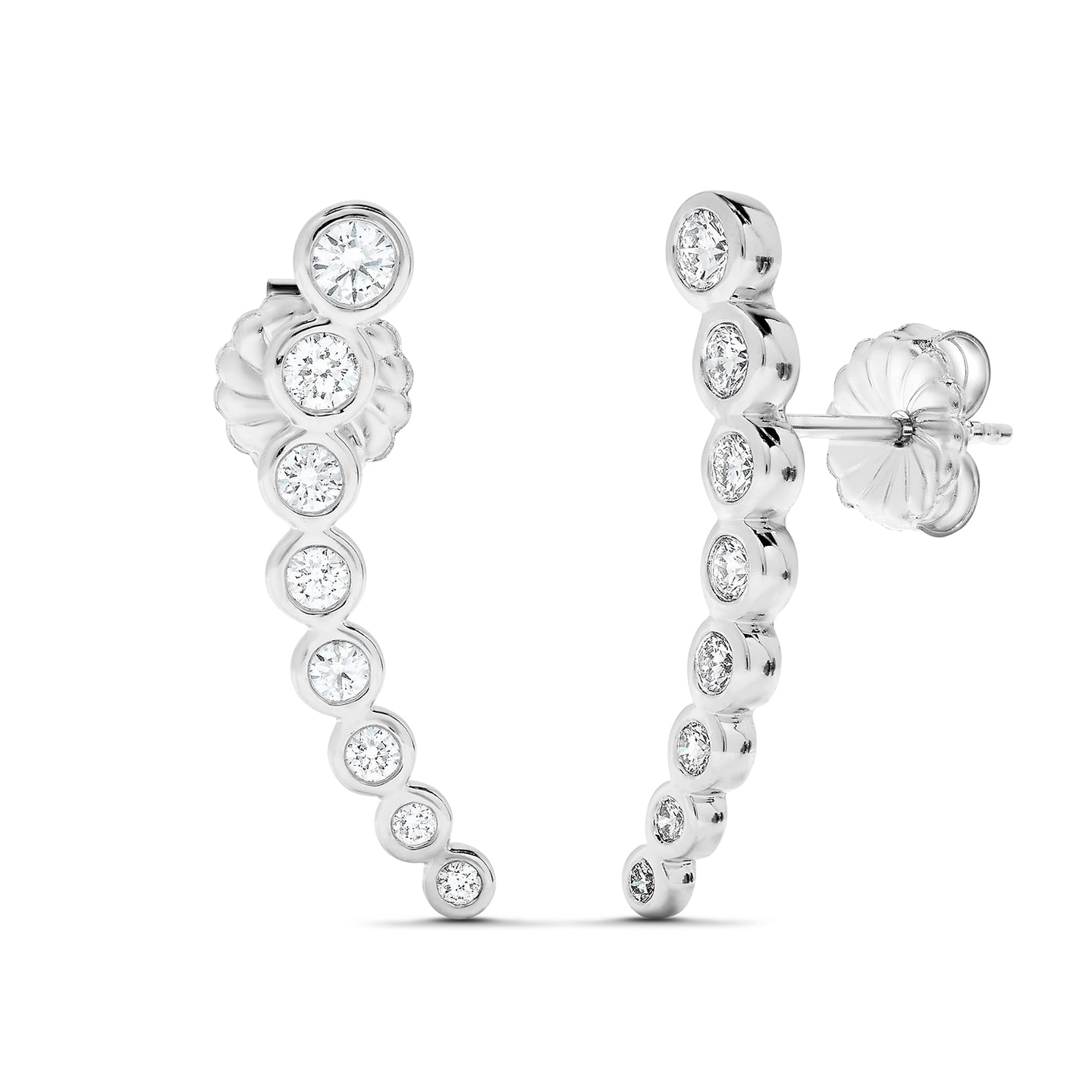 Sabel Collection 18K White Gold Bezel Diamond Climber Earrings
