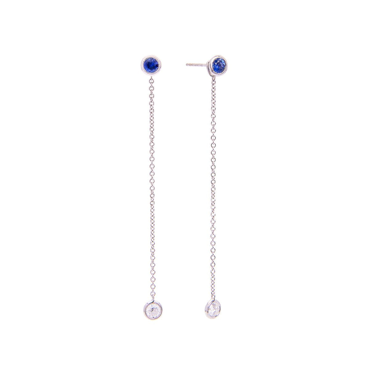 Sabel Collection 18K White Gold Round Sapphire with Diamond Medium Drop Earrings