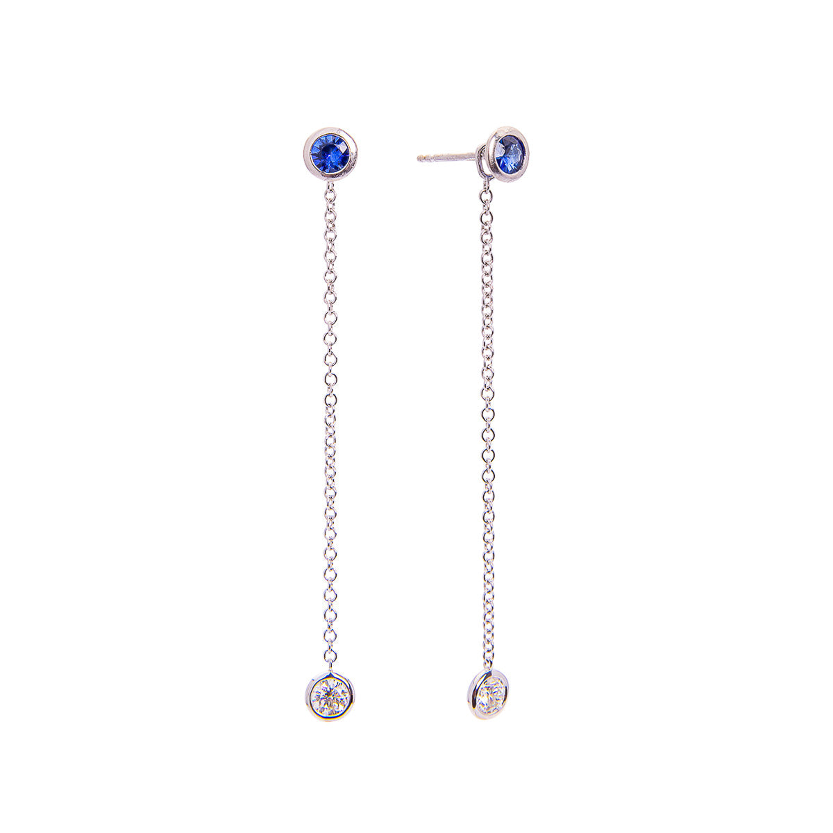 Sabel Collection 18K White Gold Round Sapphire with Diamond Large Drop Earrings