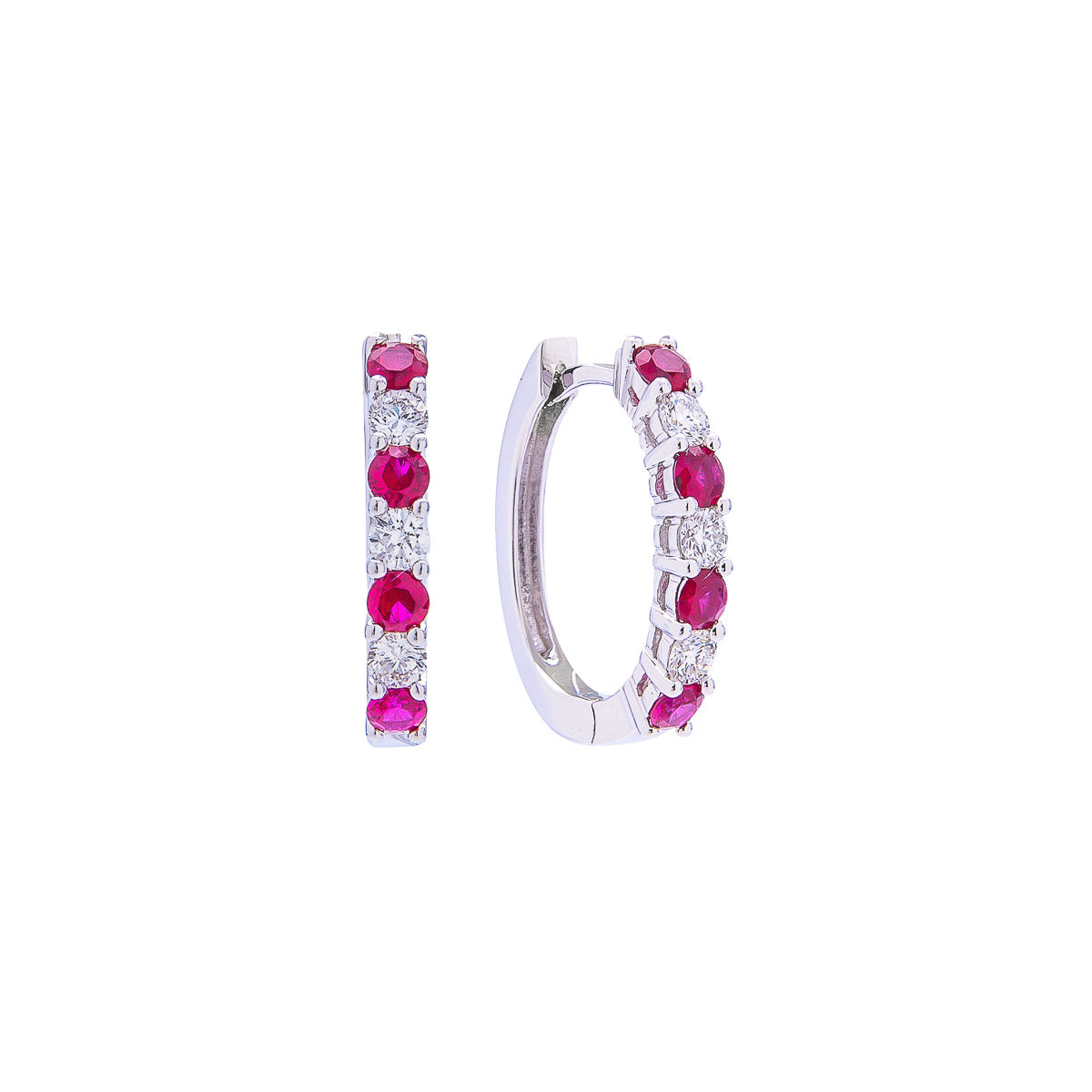Sabel Collection 18K White Gold Ruby and Diamond Huggie Hoop Earrings