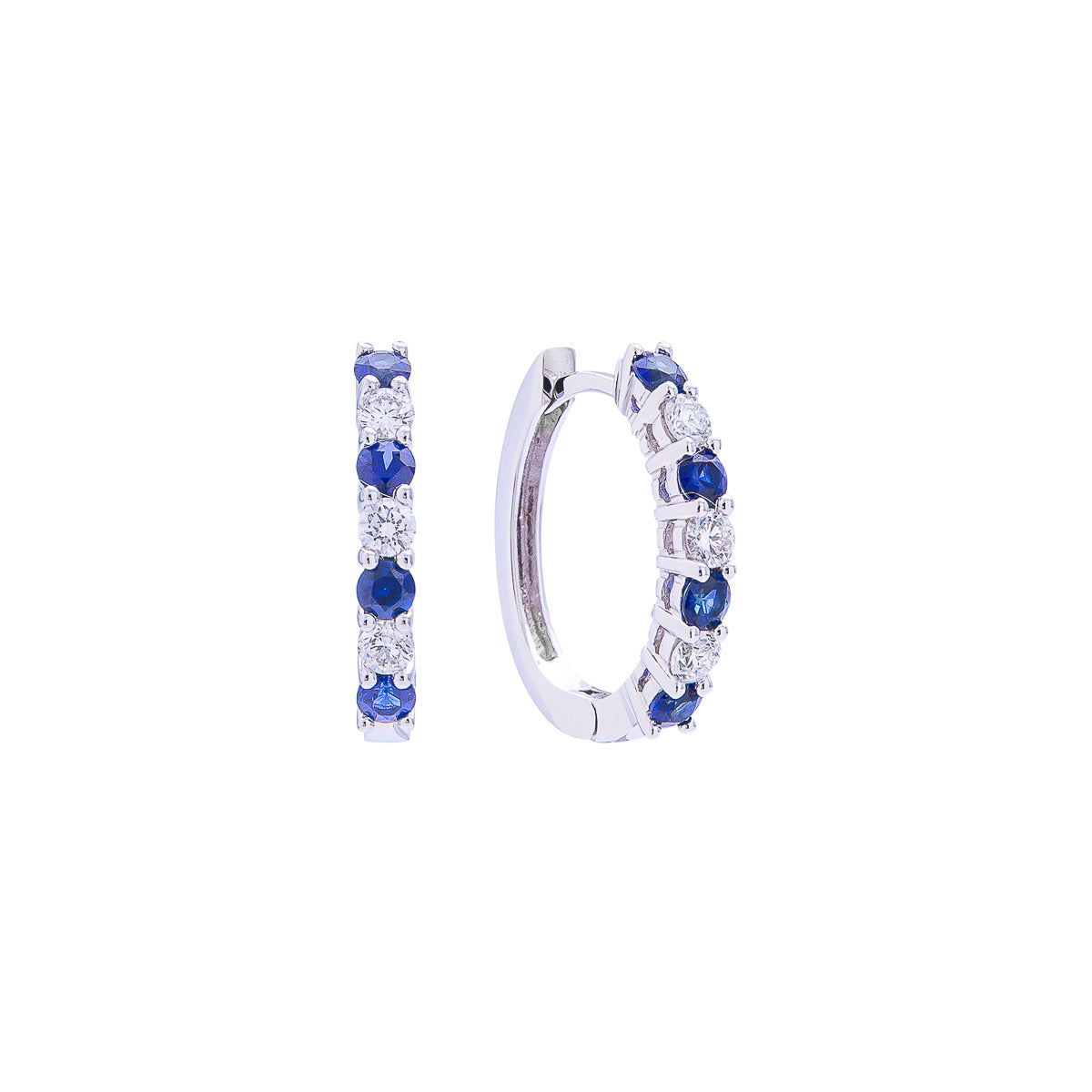 Sabel Collection 18K White Gold Sapphire and Diamond Oval Huggie Hoop Earrings