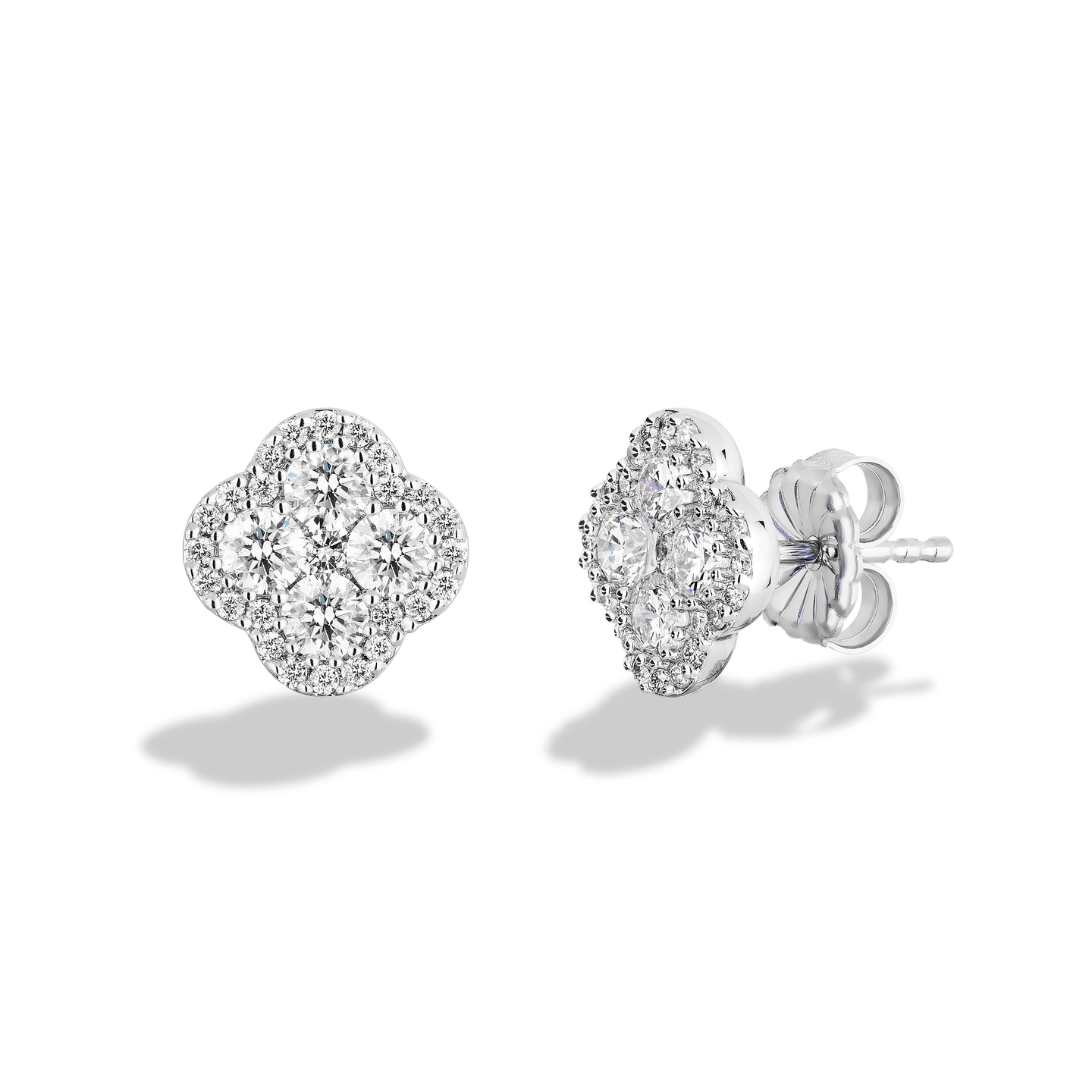 Sabel Collection 18K White Gold Round Diamond Flower Stud Earrings