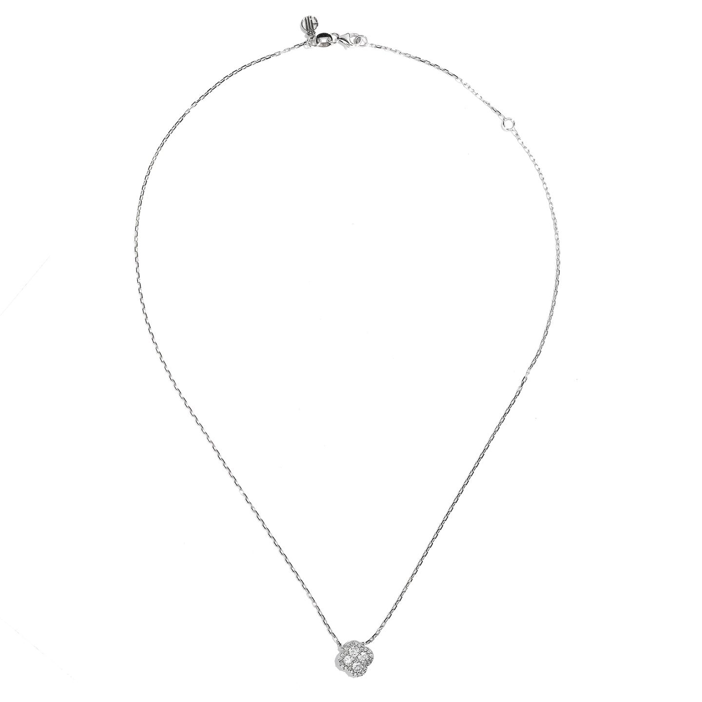 Sabel Collection 18K White Gold Round Diamond Clover Necklace with Milgrain Accents