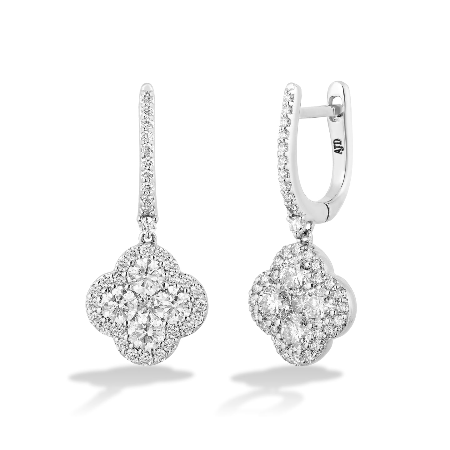 Sabel Collection 18K White Gold Round Diamond Flower Dangle Earrings