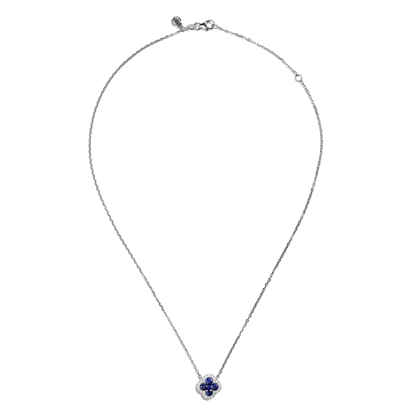 Sabel Collection 18K White Gold Round Sapphire and Round Diamond Flower Shape Pendant