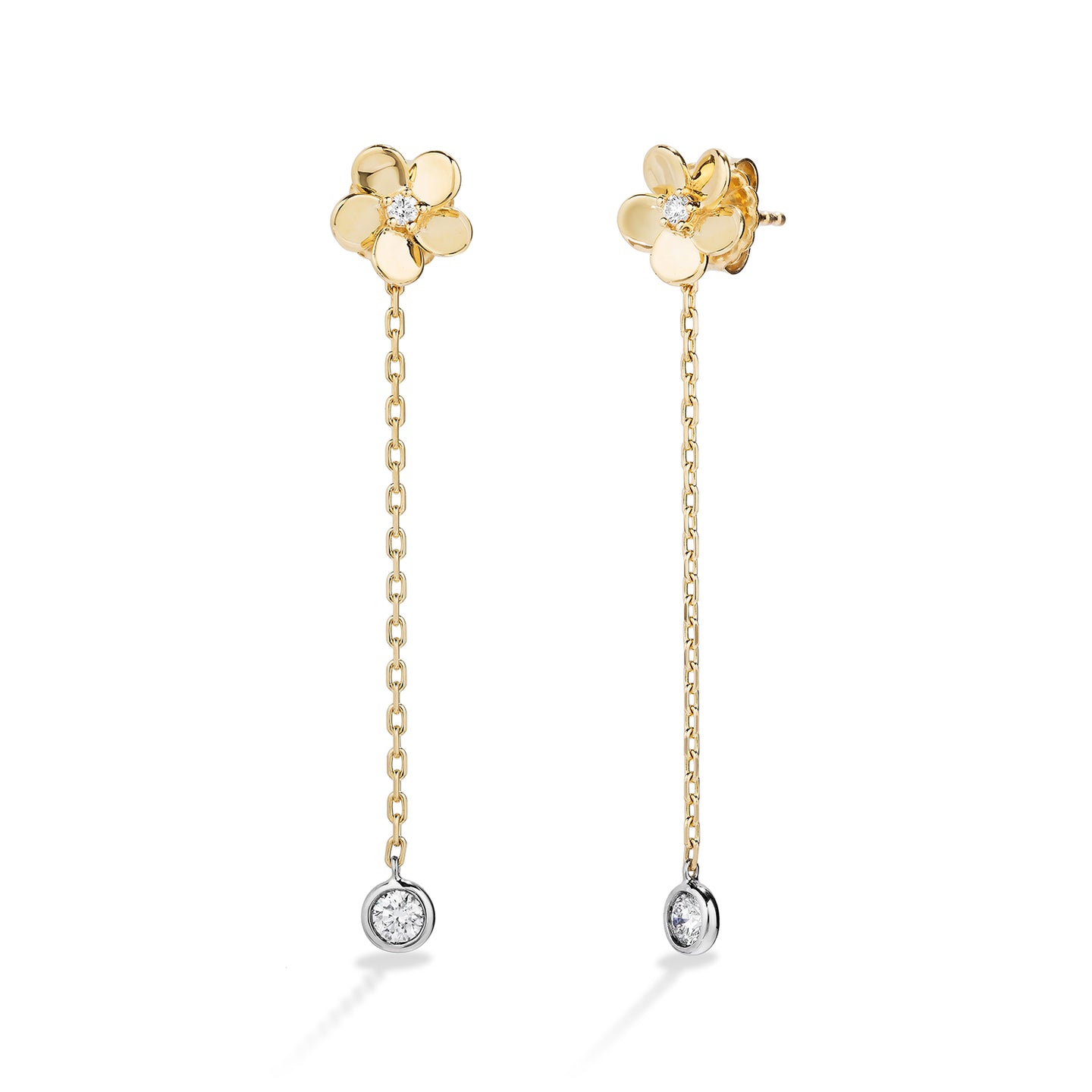 Sabel Collection 18K Yellow and White Gold Flower Dangle Earrings with Diamonds