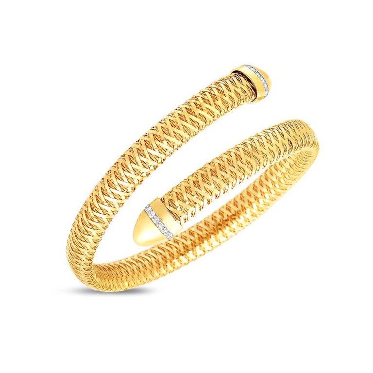 Roberto Coin Primavera 18K Yellow Gold Flexible Snake Cuff with Diamonds