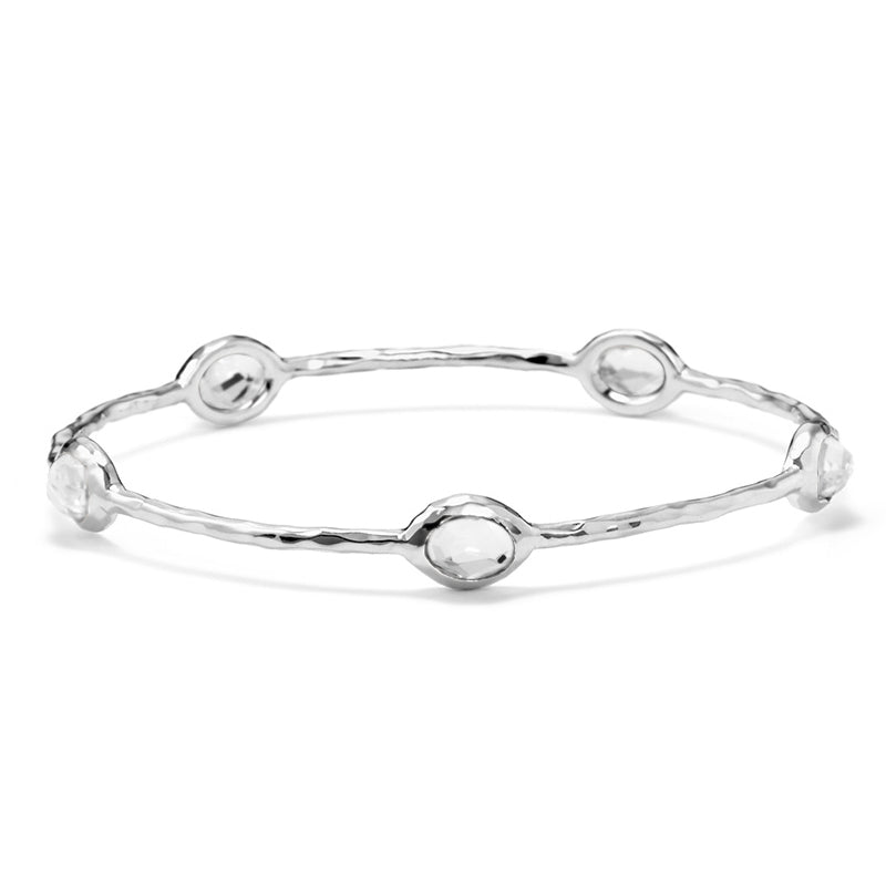 IPPOLITA Rock Candy Bracelet Sterling Silver Five Stone Bangle in Clear Quartz