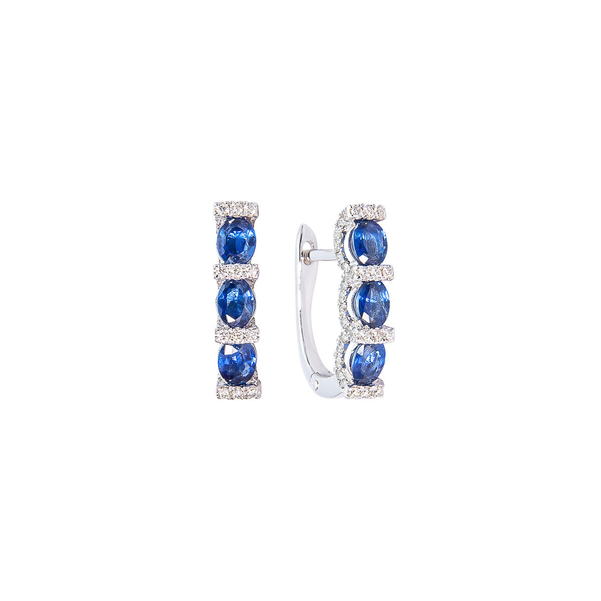 Sabel Collection 14K White Gold Oval Sapphire and Diamond Hoop Earrings