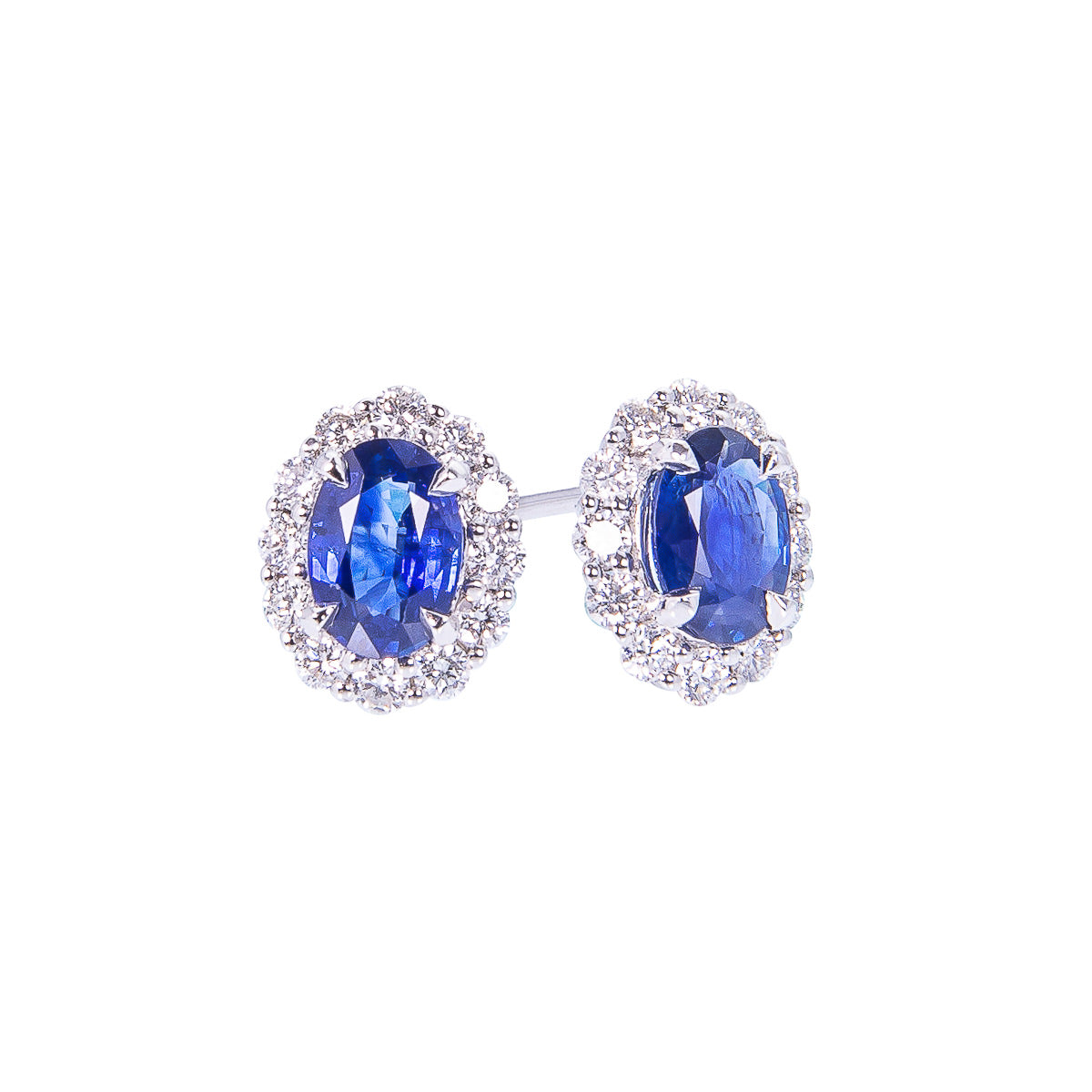 Sabel Collection 14K White Gold Oval Sapphire and Diamond Halo Stud Earrings