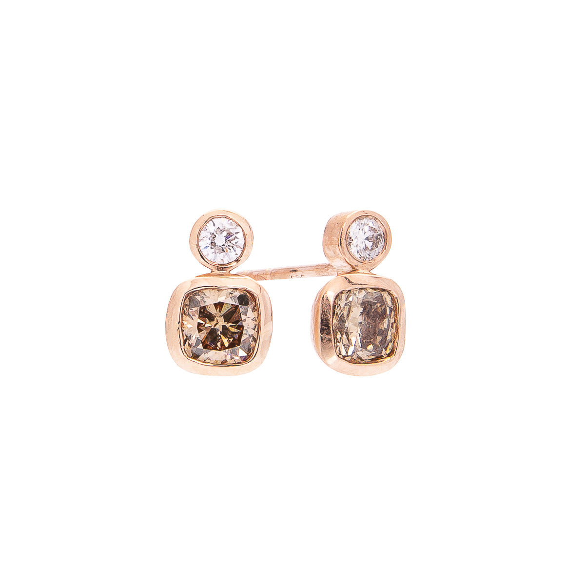 Sabel Collection 14K Rose Gold Bezel Set White Diamond and Cushion Shape Fancy Mocha Diamond Stud Earrings