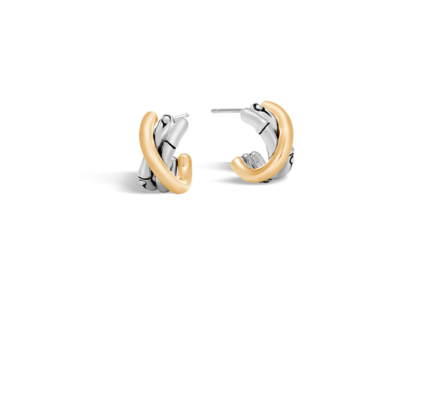 John Hardy Bamboo Sterling Silver and Yellow Gold Small J Hoop Earrings