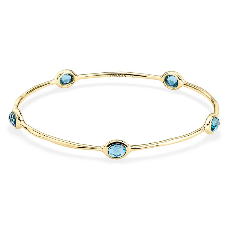 IPPOLITA Lollipop 18K Yellow Gold Five Stone Bangle in London Blue Topaz