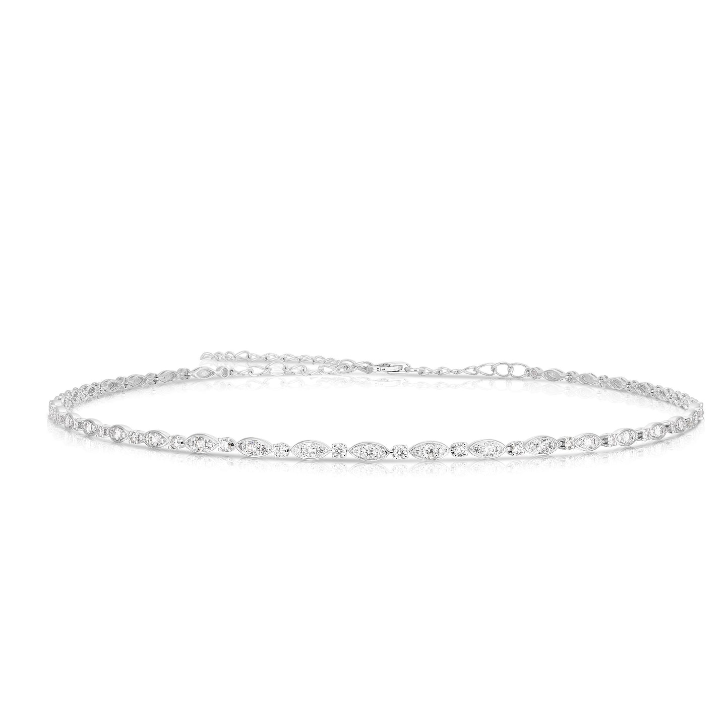 Sabel 14K White Gold round Diamond Partway Choker Necklace