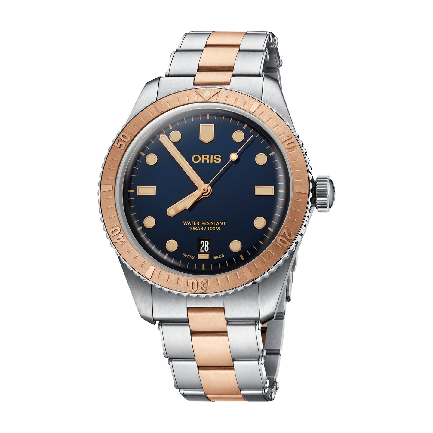 Oris Divers Sixty-Five Automatic Date Watch with Blue Dial and Steel and Bronze Strap