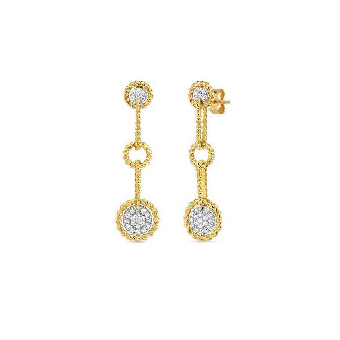 Roberto Coin New Barocco 18K Yellow and White Gold Link Diamond Drop Earrings