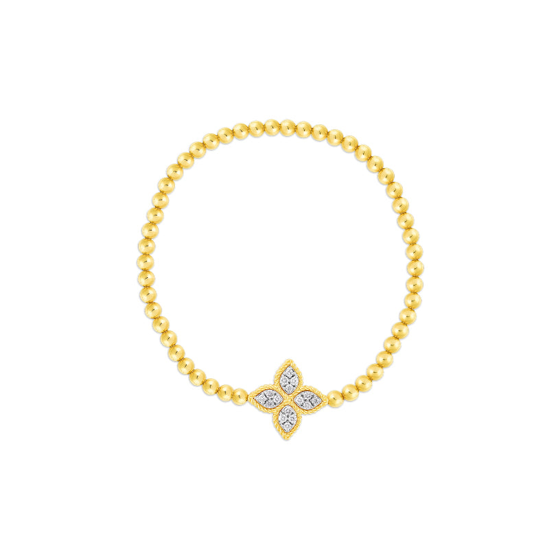 Roberto Coin Princess Flower 18K Yellow Gold Diamond Stretch Bracelet