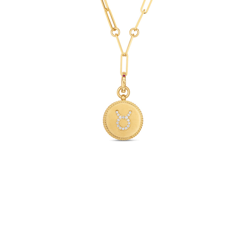 Roberto Coin Zodiac Medallion 18K Yellow Gold Diamond Taurus Medallion Necklace