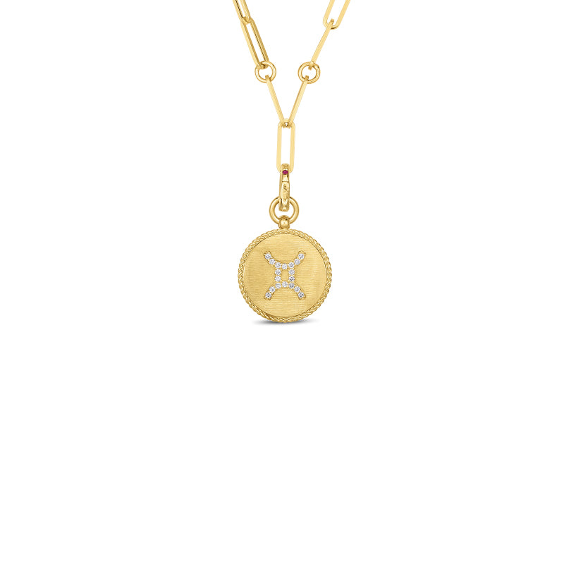 Roberto Coin Zodiac Medallion 18K Yellow Gold Diamond Gemini Medallion Necklace