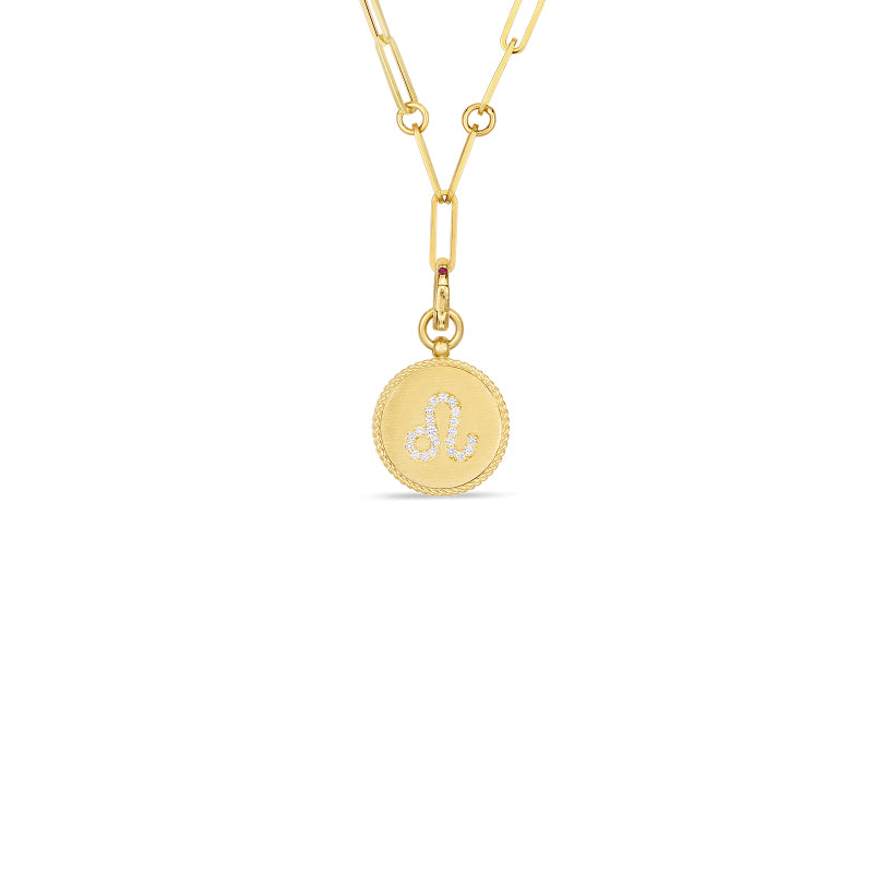 Roberto Coin Zodiac Medallion 18K Yellow Gold Diamond Leo Medallion Necklace