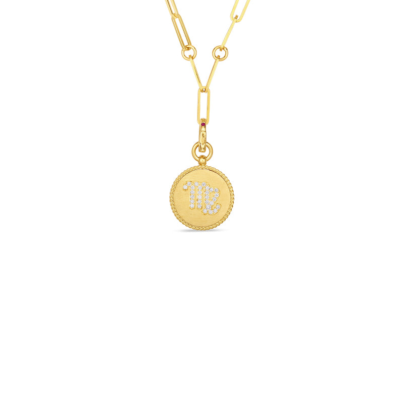 Roberto Coin Zodiac Medallion 18K Yellow Gold Diamond Virgo Medallion Necklace