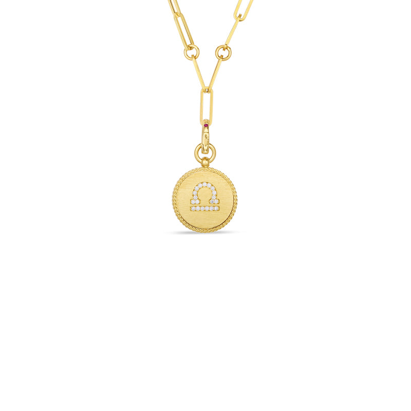 Roberto Coin Zodiac Medallion 18K Yellow Gold Diamond Libra Medallion Necklace