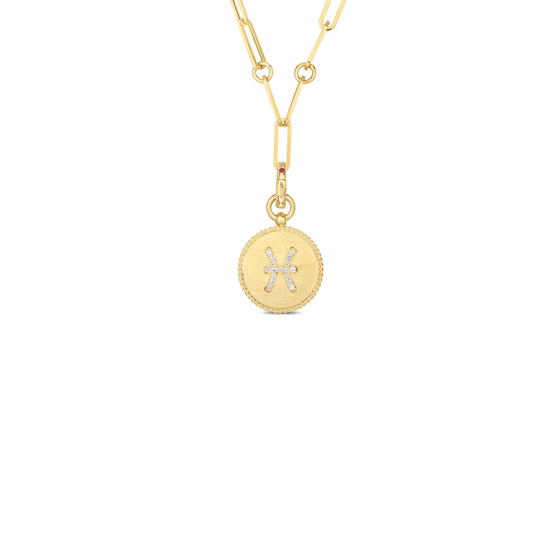 Roberto Coin Zodiac Medallion 18K Yellow Gold Diamond Pisces Medallion Necklace
