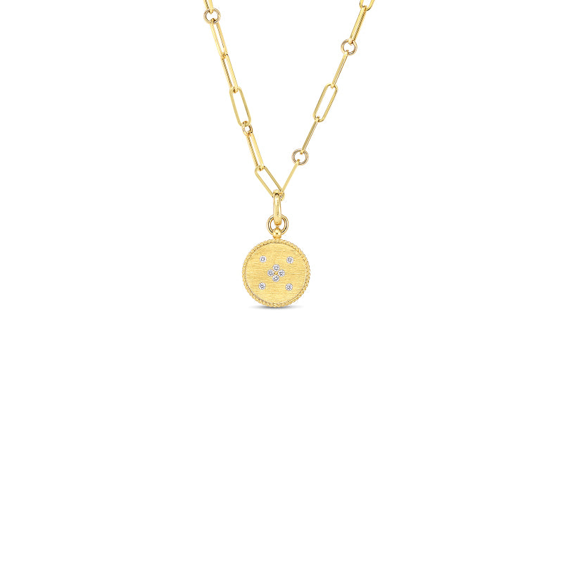 Roberto Coin Venetian Princess 18K Yellow Gold Diamond Satin Finish Small Medallion with Zodiac Sign Accent