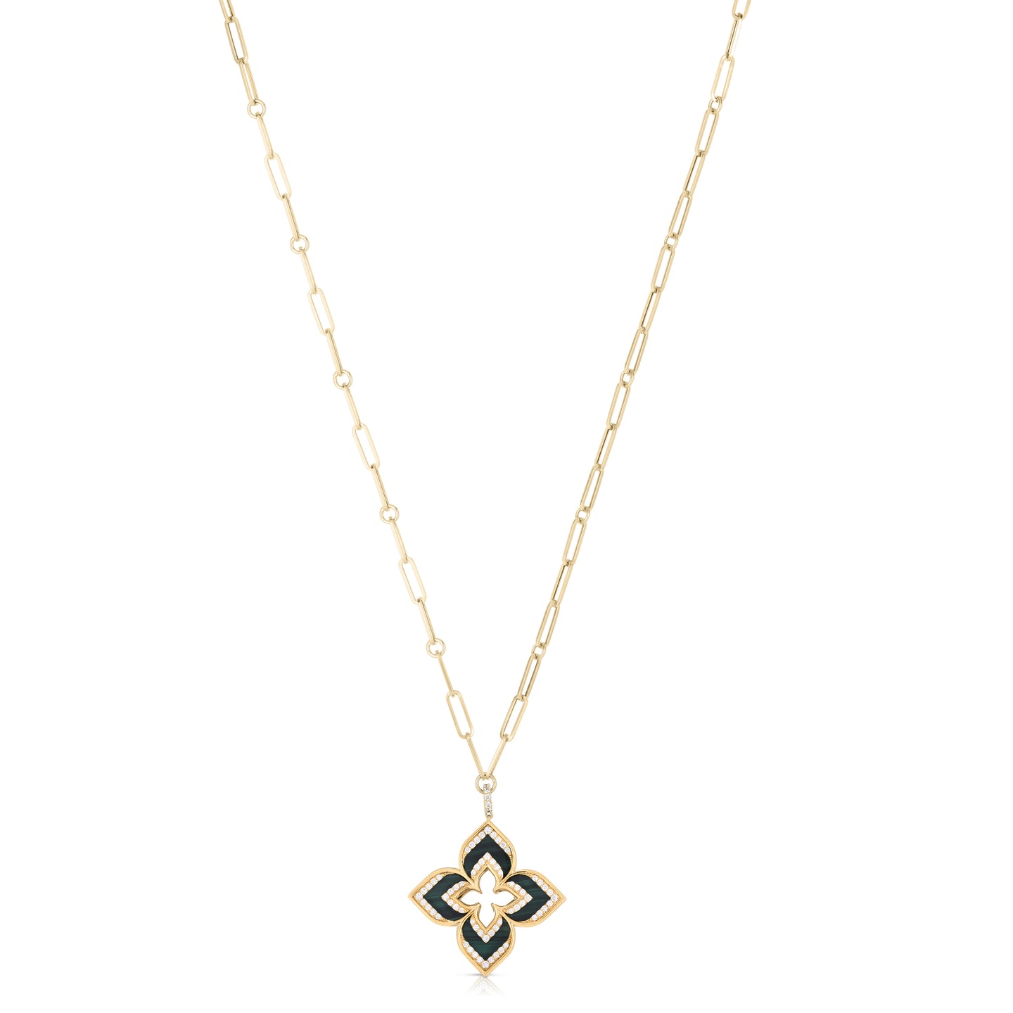 Roberto Coin Venetian Princess 18K Yellow Gold Diamond Malachite Necklace
