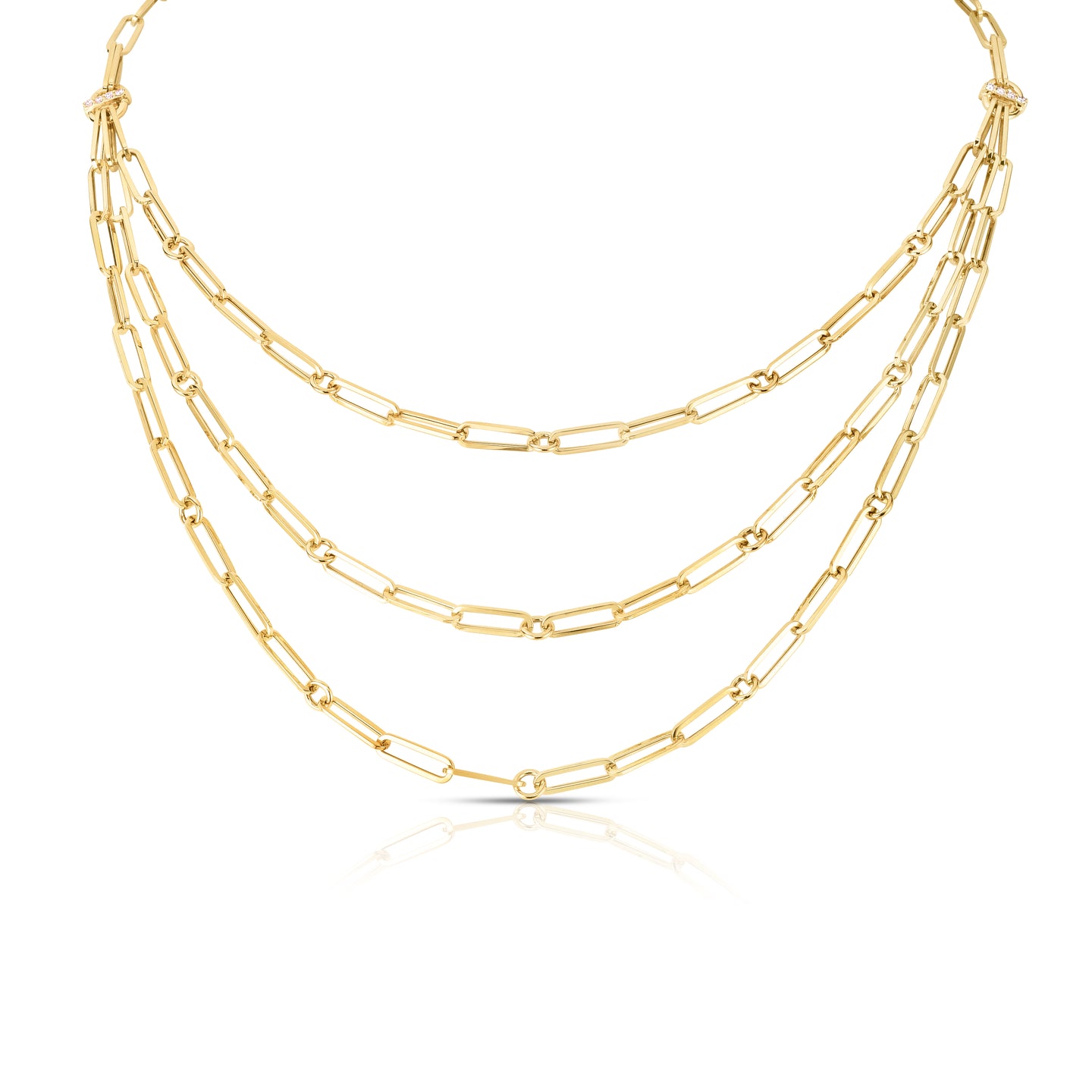 Roberto Coin 18K Yellow Gold Triple Strand Paperclip Chain Necklace with Diamonds