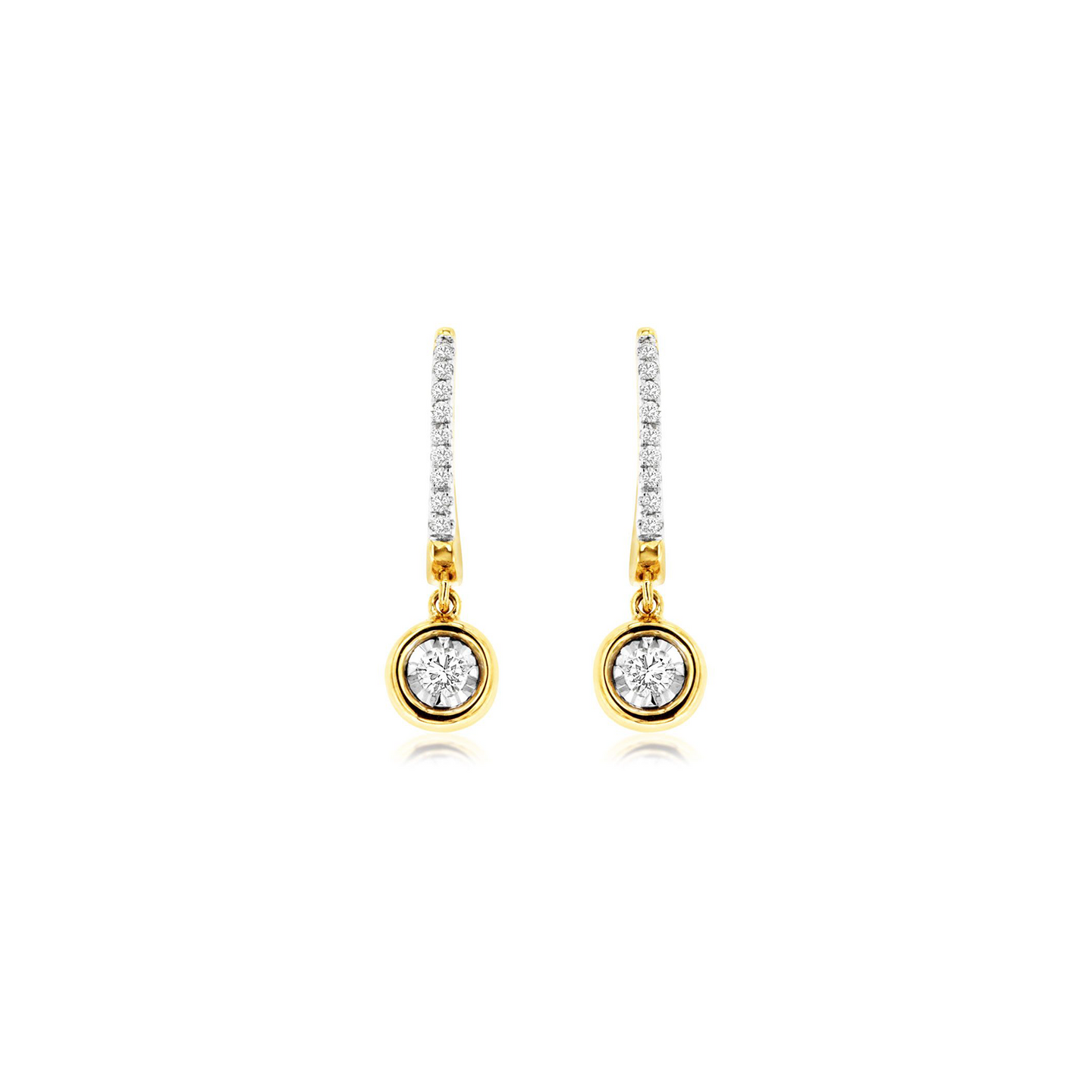 Sabel Collection 14K Yellow Gold Round Diamond Bezel Set Dangle Earrings