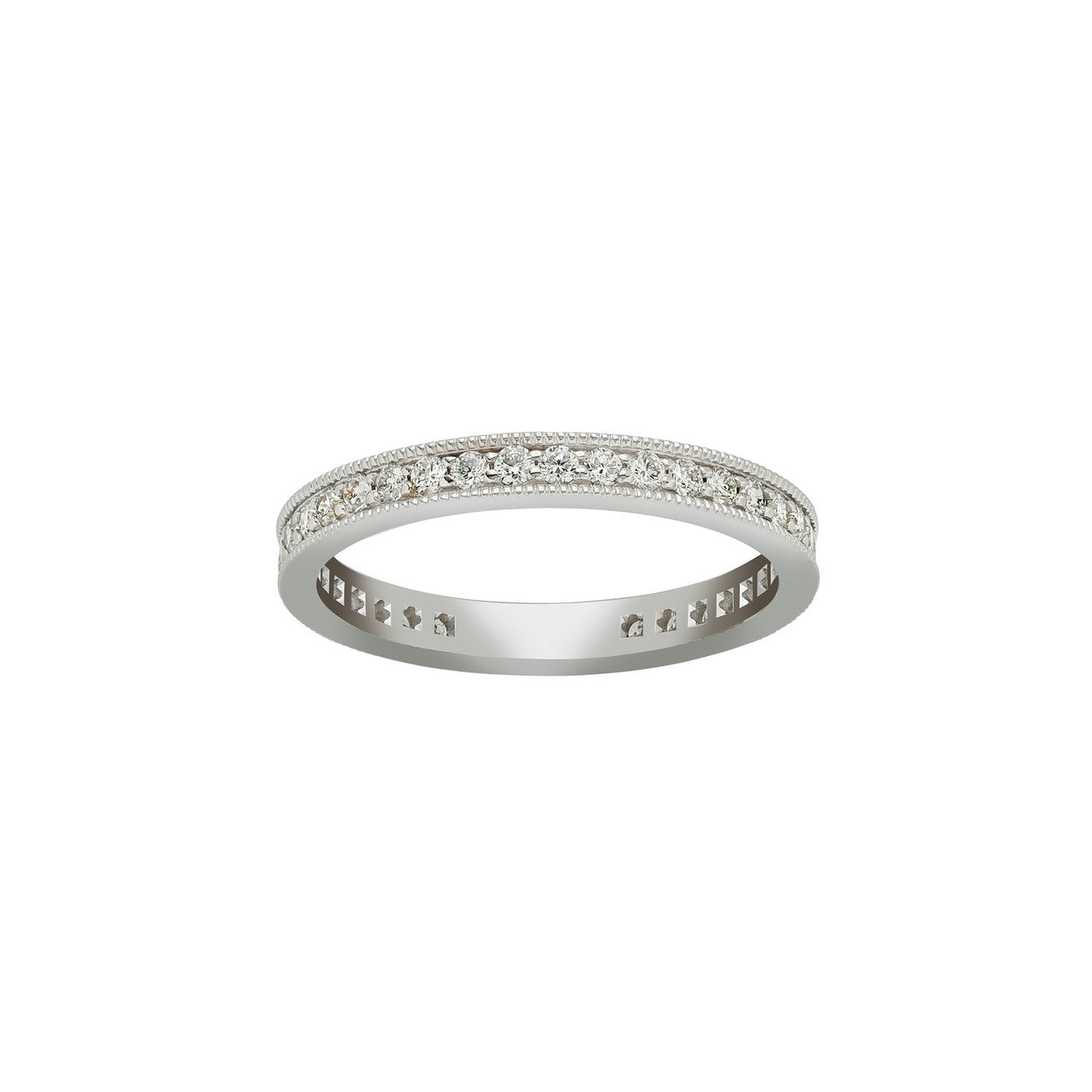 Fink's 18K White Gold Round Diamond Milgrain Edge Narrow Eternity Band