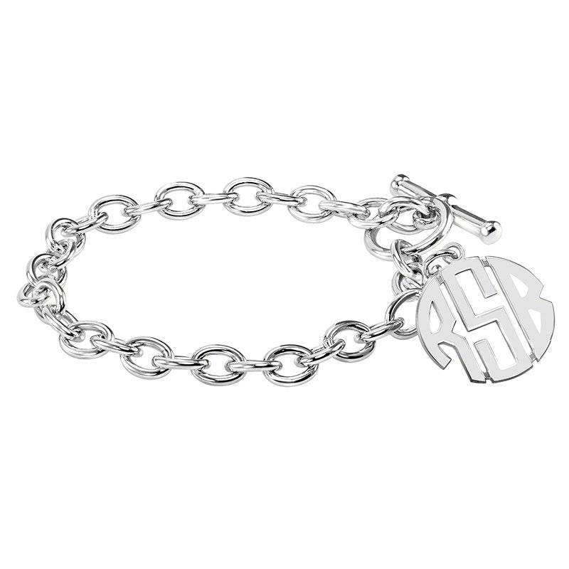 Fink's 20mm Classic Original Monogram Toggle Bracelet in Rhodium Plated Sterling Silver