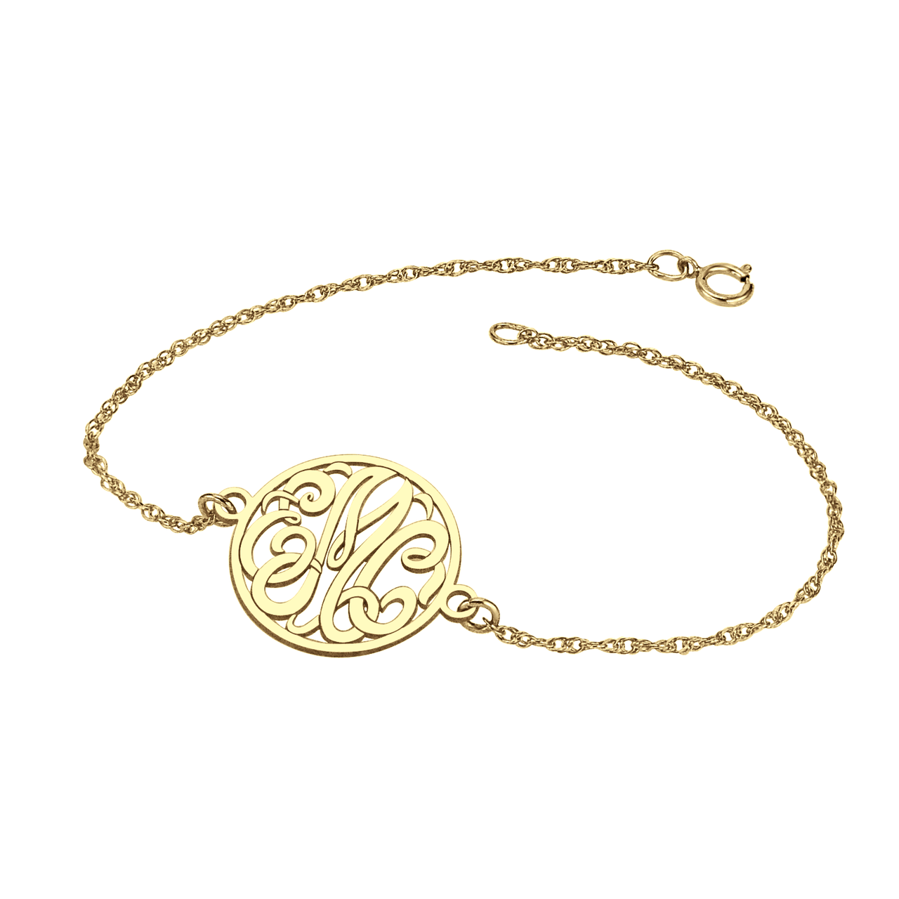  Solid 14k Yellow Gold Recessed Letters Circle Monogram