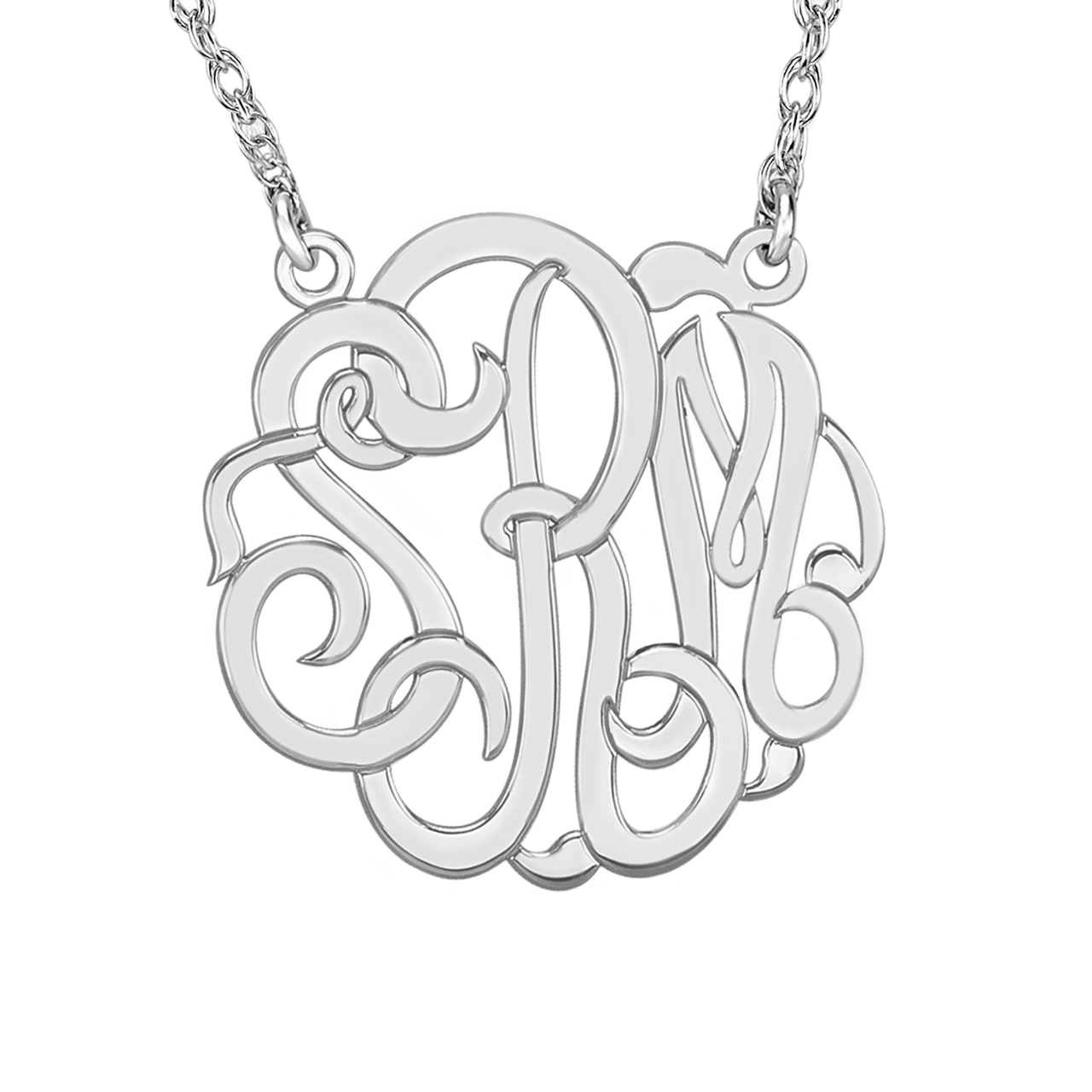 14k White Gold 40mm Classic Monogram Necklace