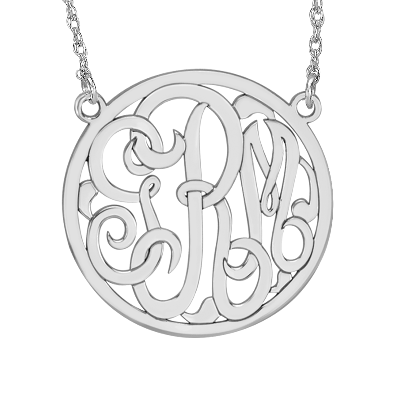 Fink's 40mm Classic Bordered 14k White Gold Monogram Necklace
