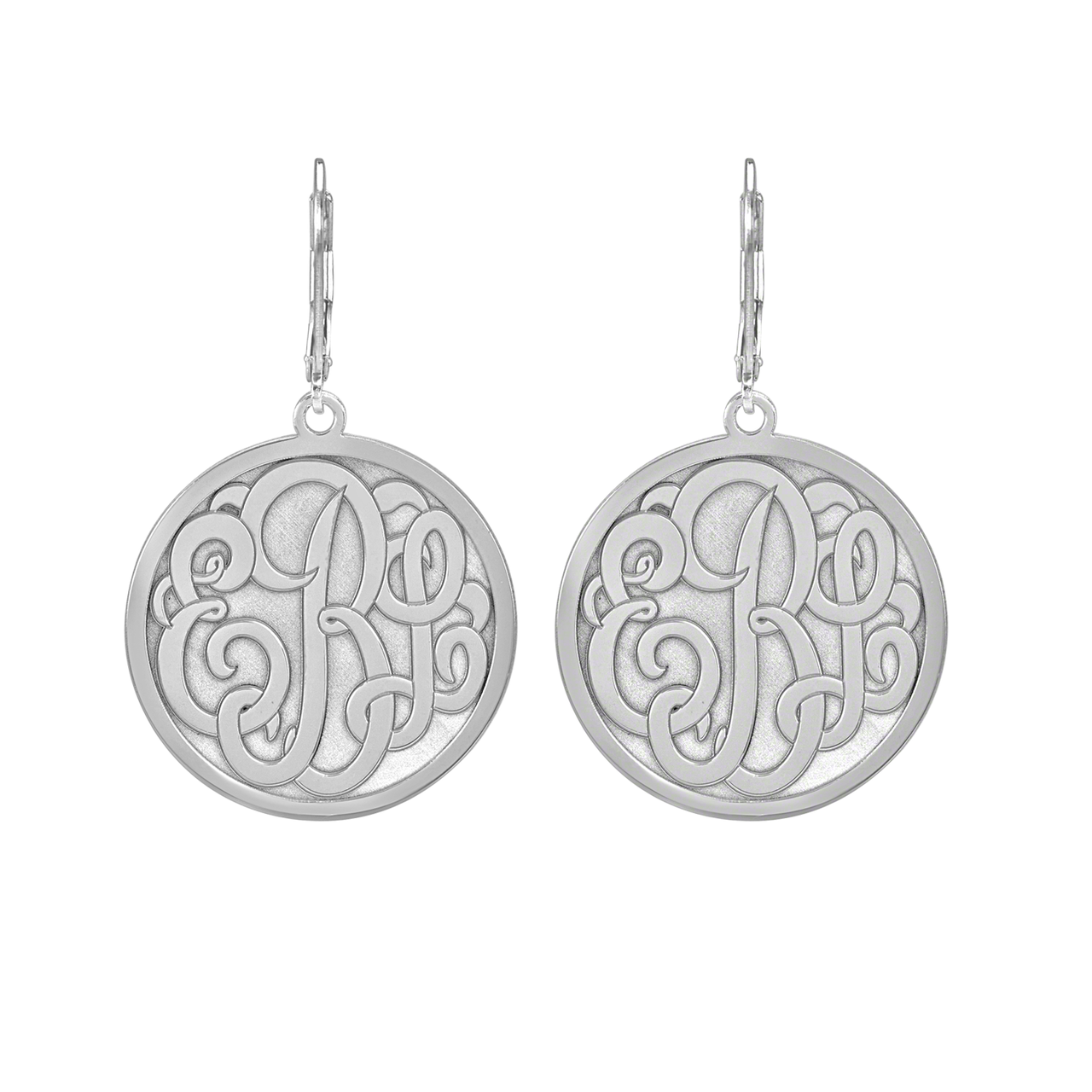 Fink's 25mm Classic Bordered Recessed Monogram Leverback Earrings