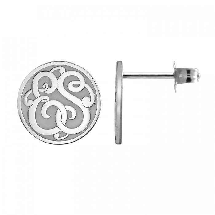 Fink's 10mm Classic Recessed Two Initial Monogram Stud Earrings in White Gold