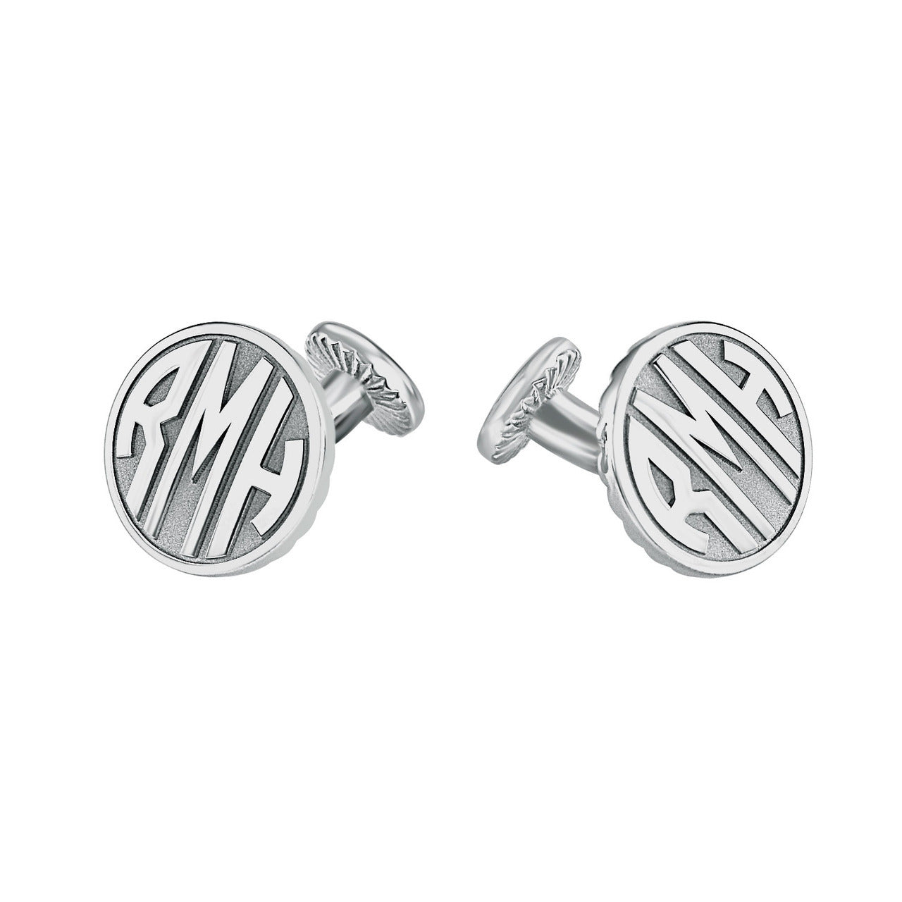 Fink's 18mm Round Original Recessed Monogram Sterling Silver Personalized Cufflinks