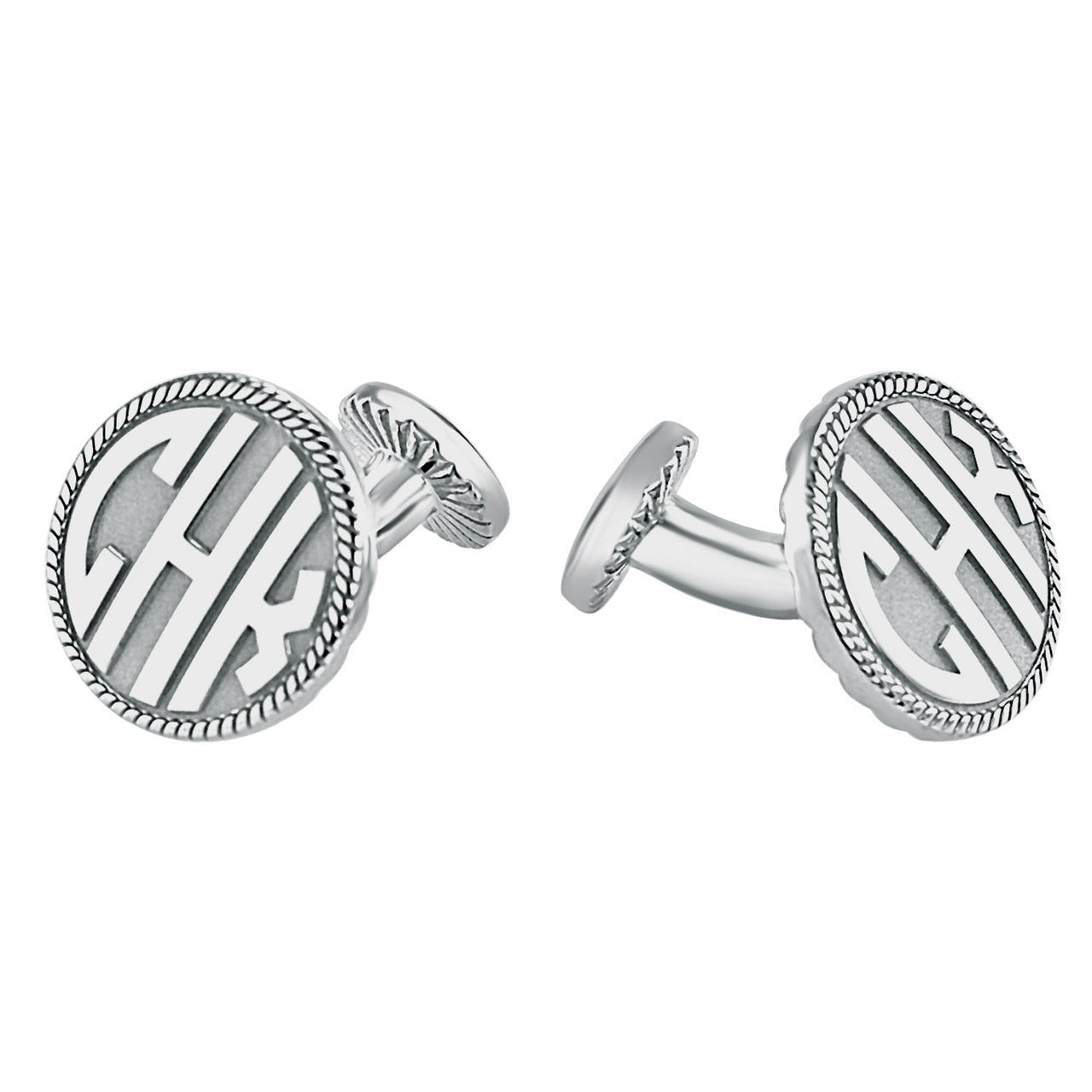 Sterling Silver Fink's 16.5mm Round Original Monogram Rope Cufflinks