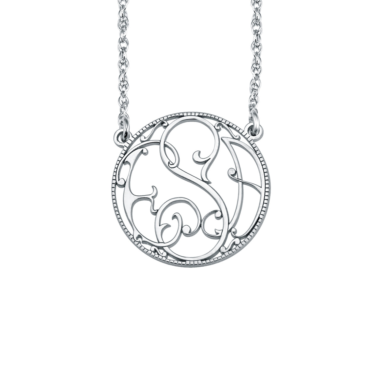 Fink's 20mm Circular Rope-Bordered Monogram Necklace