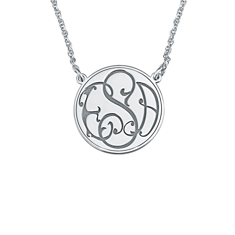 Fink's 20mm Solid Circular Bordered Monogram Necklace in 14k White Gold