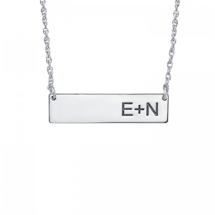 14k White Gold Horizontal Initial Bar Necklace